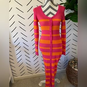 Fashion Nova Pink and Orange Stripe Maxi Sweater Dress